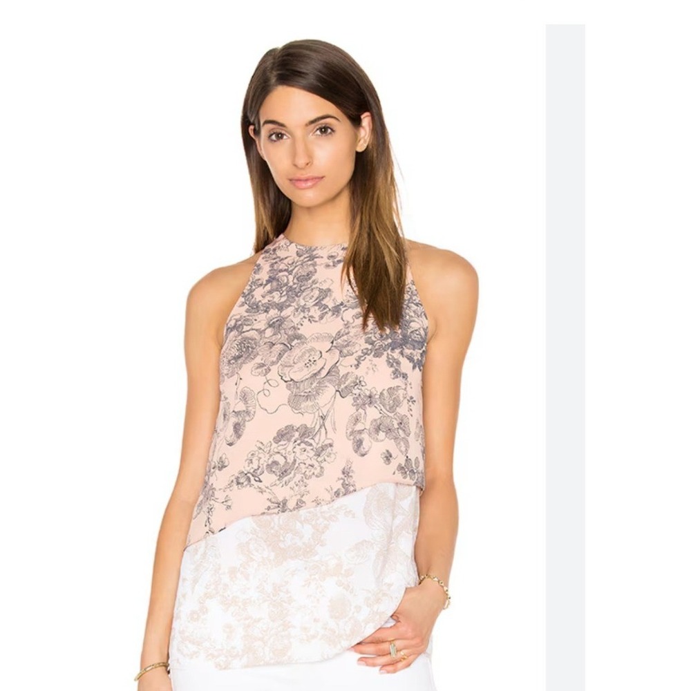 Bailey/44 Layered Halter Top Womens XS Pink Floral Excellent Mixed Print Blouse